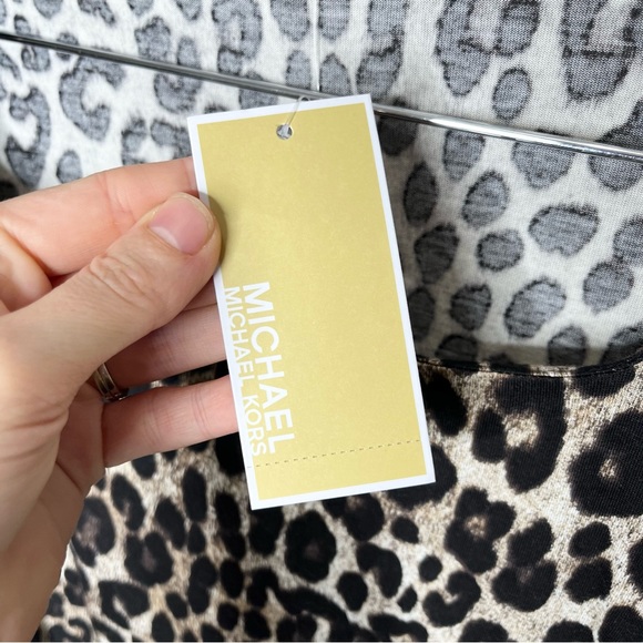 NWT Michael Michael Kors Leopard Animal Print Square Neck Long Sleeve Top Small - Picture 10 of 13
